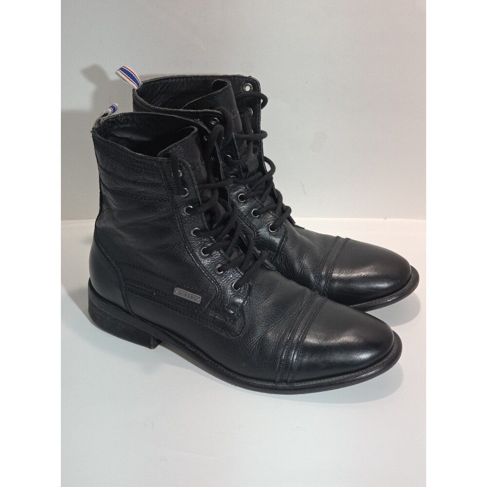 DIESEL Men's Black Leather  Boots Lace-Up Round Toe Size 9.5